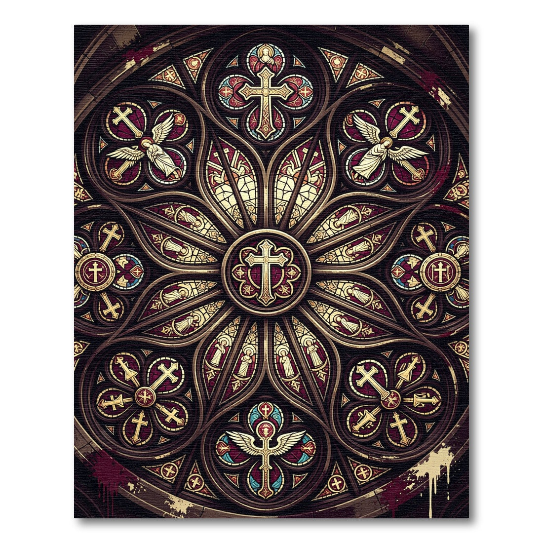 Gothic Crimson Stained Glass Rose Window Rug
