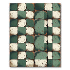 Distressed Sage Green Gingham Grid Block Rug