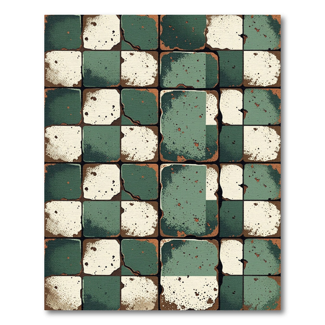 Distressed Sage Green Gingham Grid Block Rug