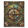 Vintage Golden Compass Floral Botanical Earthy Rug