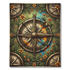 Vintage Golden Compass Floral Botanical Earthy Rug