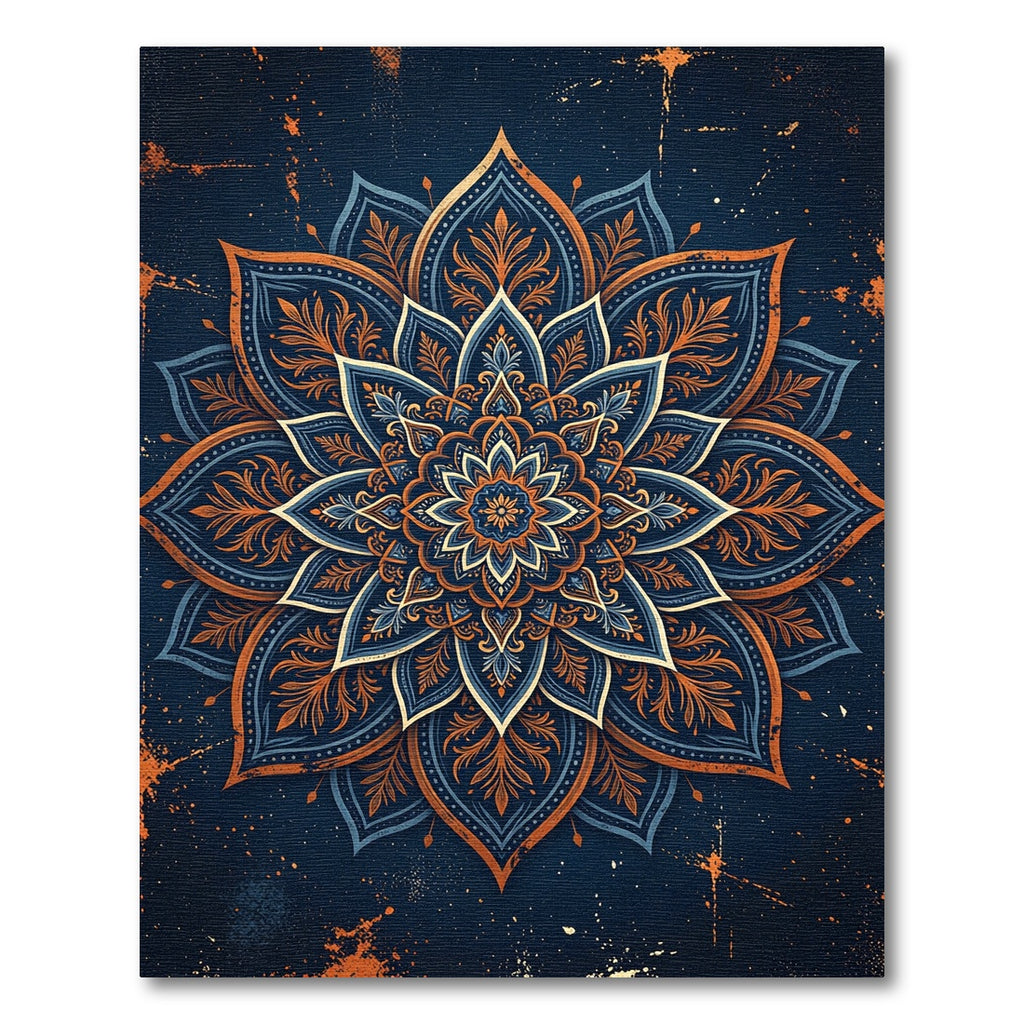 Dark Teal Orange Floral Mandala Rug