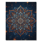Dark Teal Orange Floral Mandala Rug