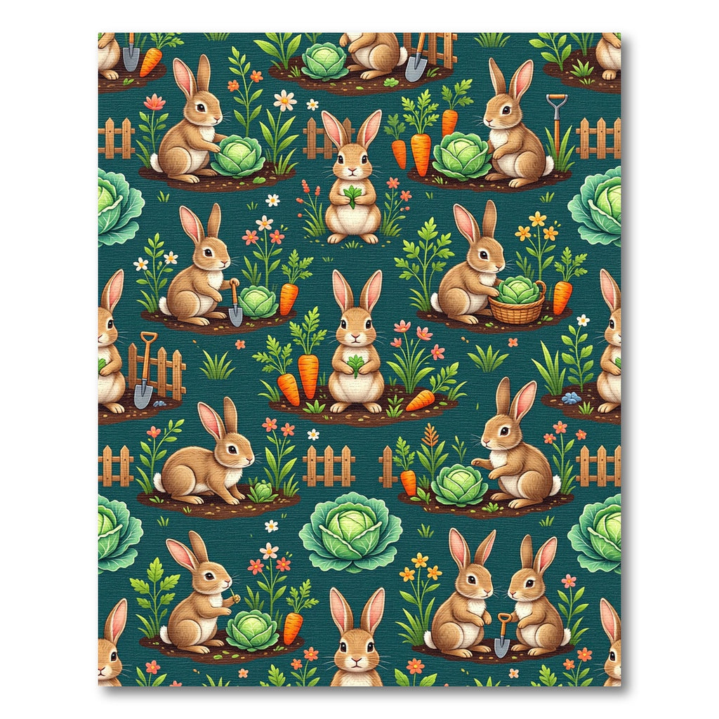Whimsical Teal Bunny Vegetable Garden Rug