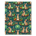 Whimsical Teal Bunny Vegetable Garden Rug