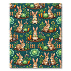 Whimsical Teal Bunny Vegetable Garden Rug
