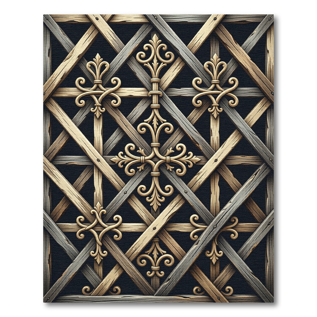 Antique Wood Grid Fleur-de-lis Lattice Rug