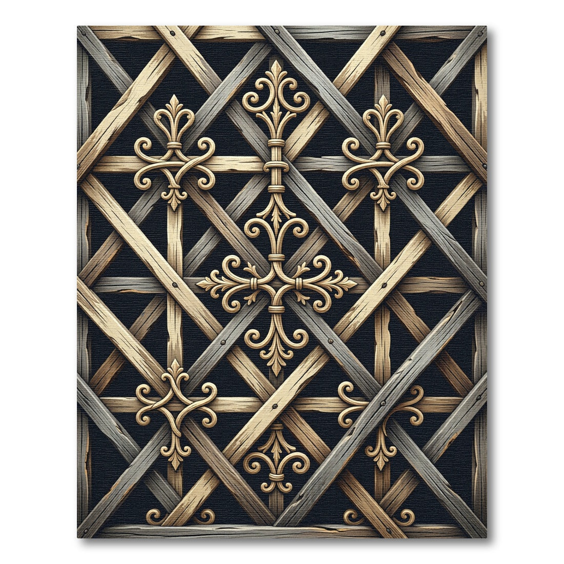 Antique Wood Grid Fleur-de-lis Lattice Rug