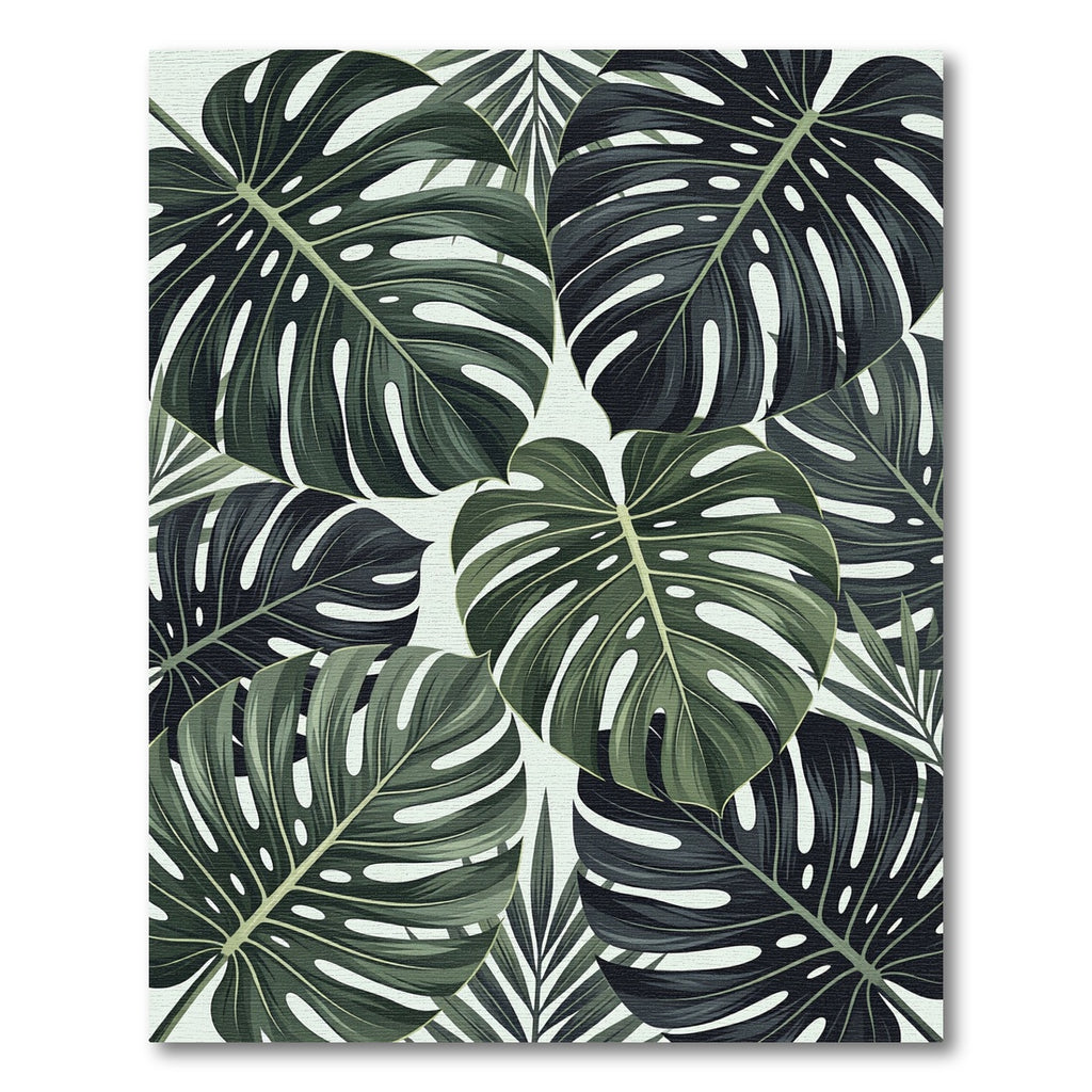Dark Green Tropical Monstera Leaf Collage Rug