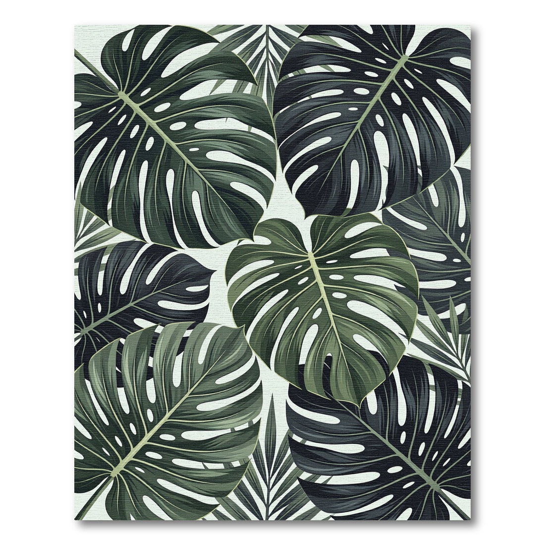 Dark Green Tropical Monstera Leaf Collage Rug