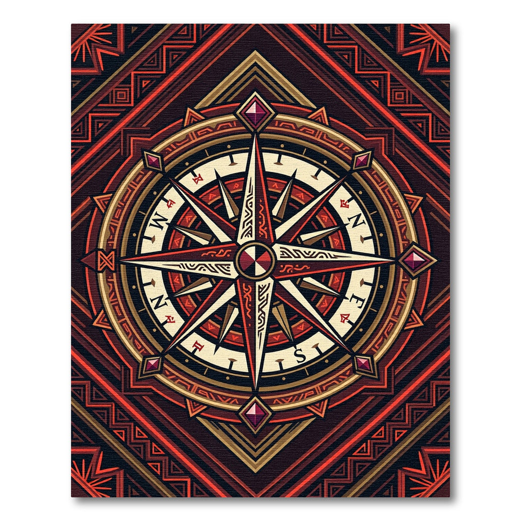 Geometric Compass Medallion Crimson Black Rug