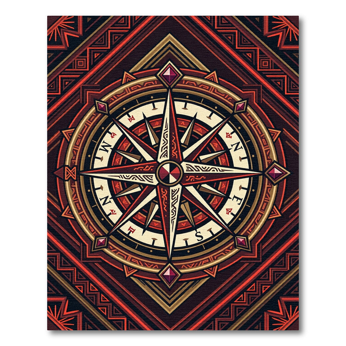 Geometric Compass Medallion Crimson Black Rug