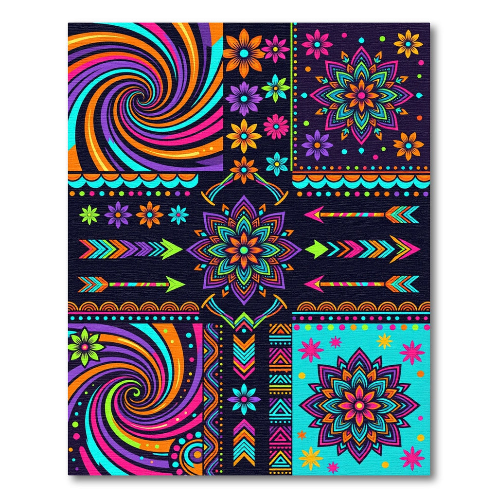 Vibrant Neon Medallion Flower Arrow Rug