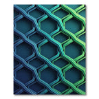 Gradient Blue Green Interlocking Geometric Mesh Rug