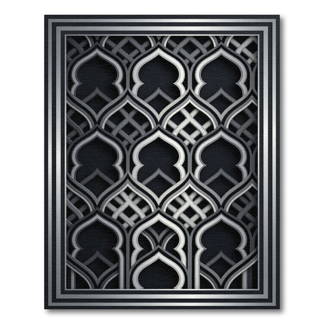 Sophisticated Silver Architectural Lattice Arch Rug