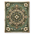 Vintage Sage Floral Medallion Scroll Rug
