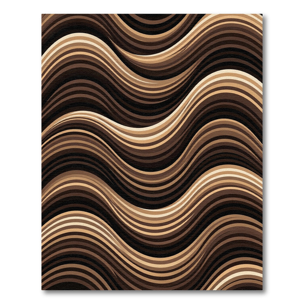 Contemporary Brown Wavy Fluid Stripe Rug