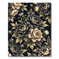 Dark Floral Peony Gold Leaf Rug
