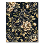 Dark Floral Peony Gold Leaf Rug