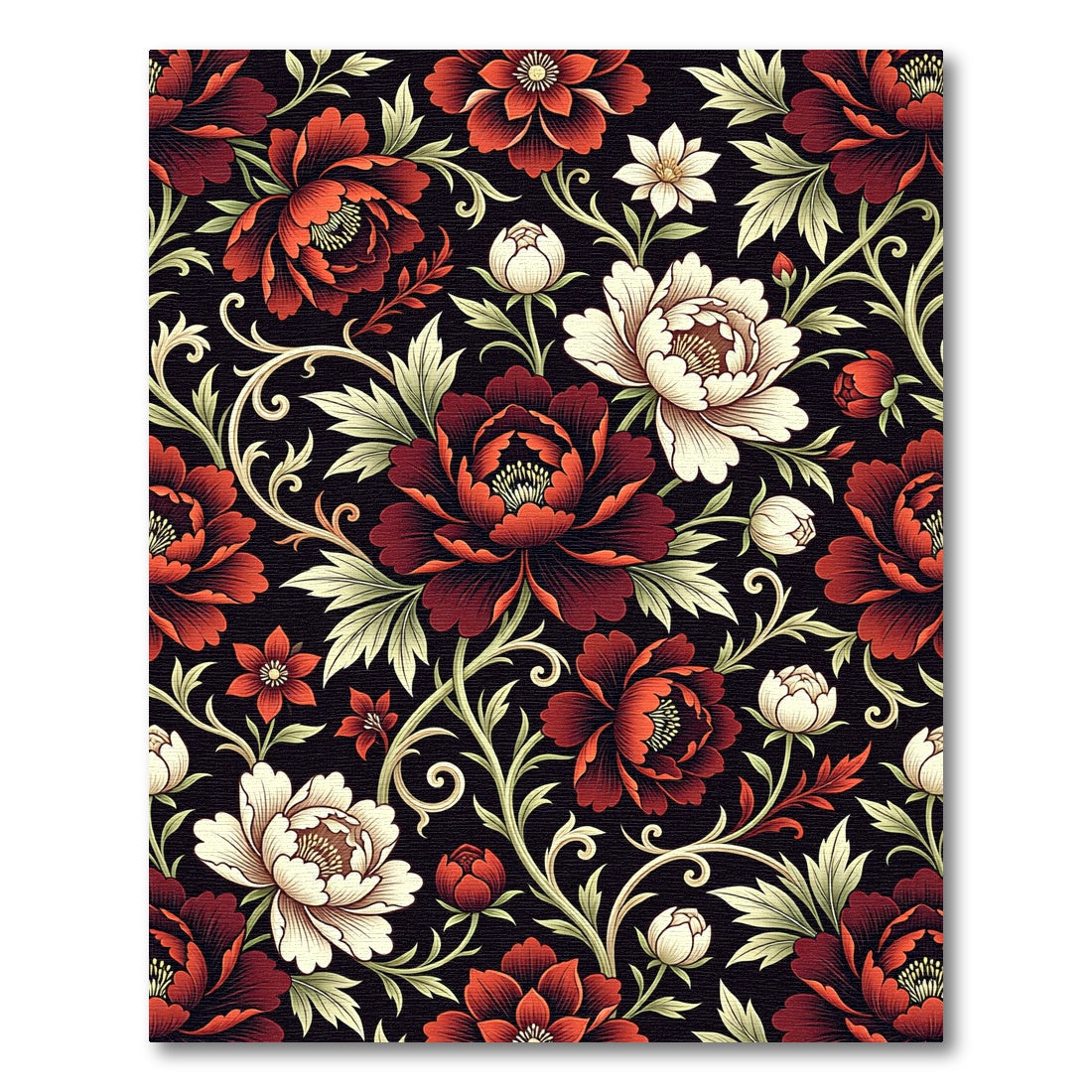Dark Crimson Peony Botanical Flourish Rug