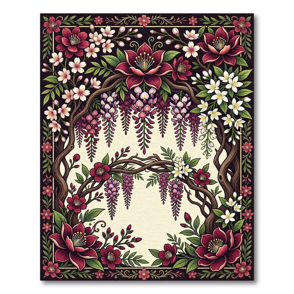 Crimson Floral Arc Wisteria Bloom Rug