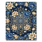 Elegent Navy Blue Floral Medallion Rug