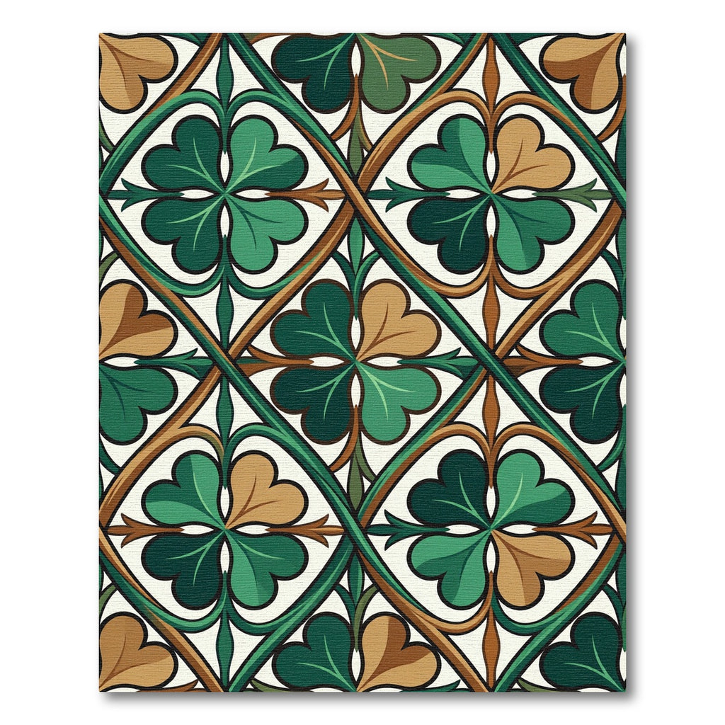 Celtic Clover Geometric Green Earthy Tile Rug