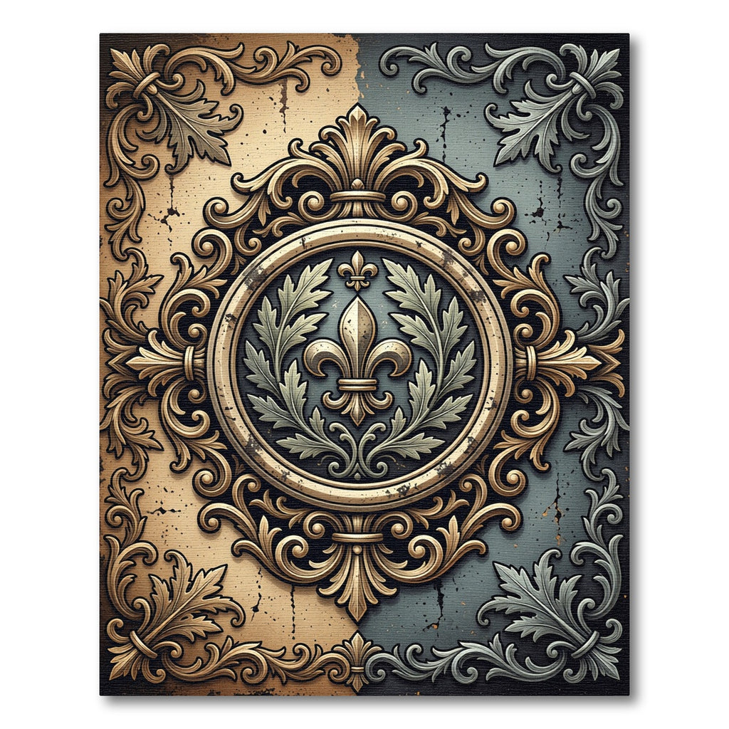 Gold Fleur de Lis Baroque Medallion Rug