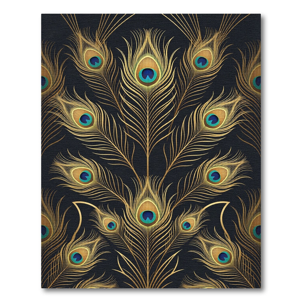 Elegant Golden Peacock Feather Luxury Rug