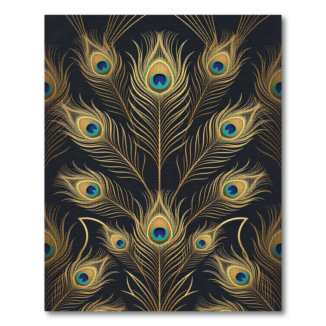 Elegant Golden Peacock Feather Luxury Rug