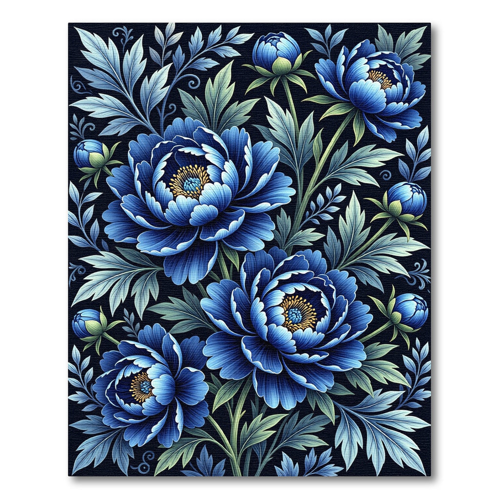 Elegant Blue Floral Peony Bouquet Rug
