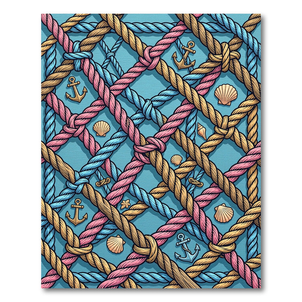 Nautical Rope Anchor Sea Shell Grid Rug
