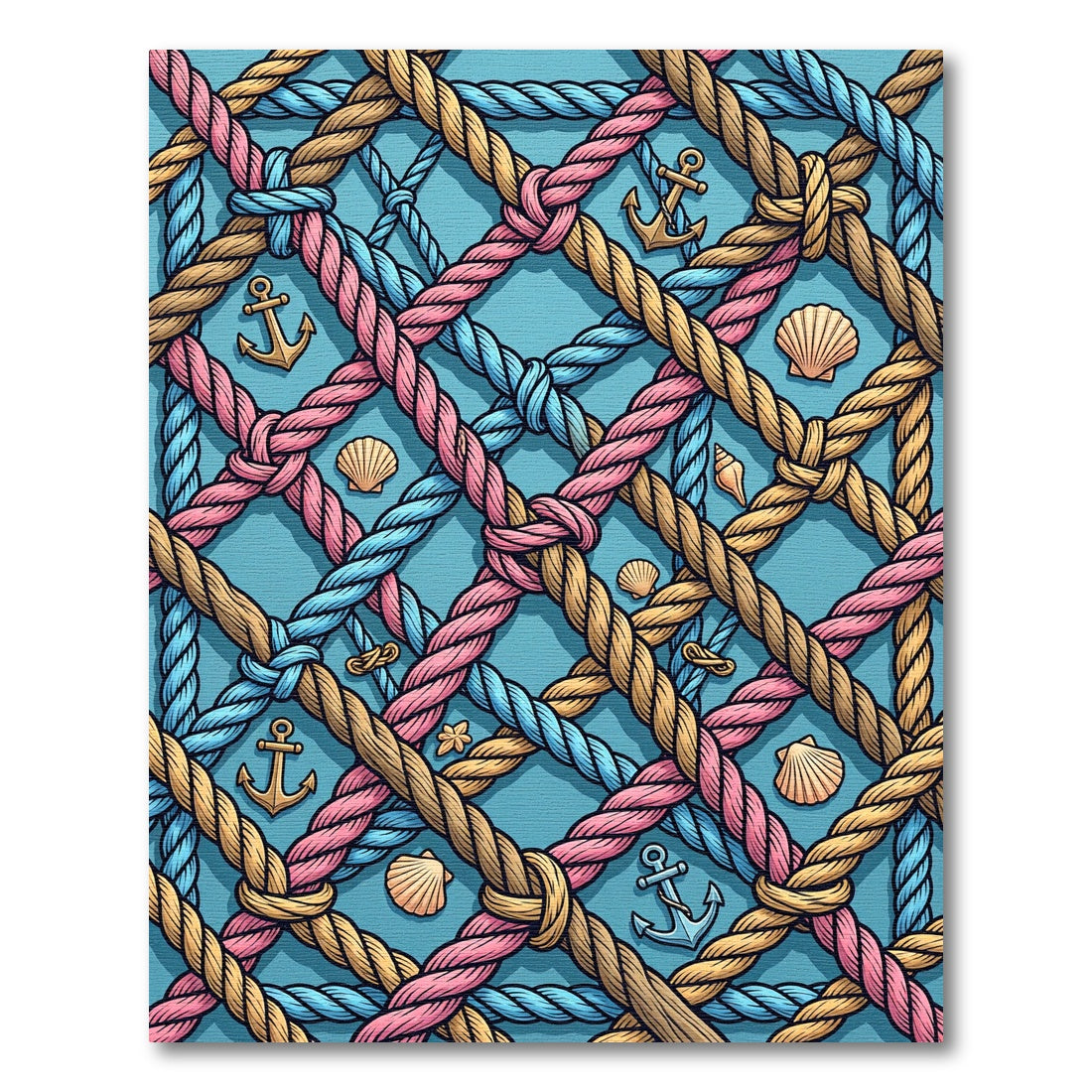 Nautical Rope Anchor Sea Shell Grid Rug