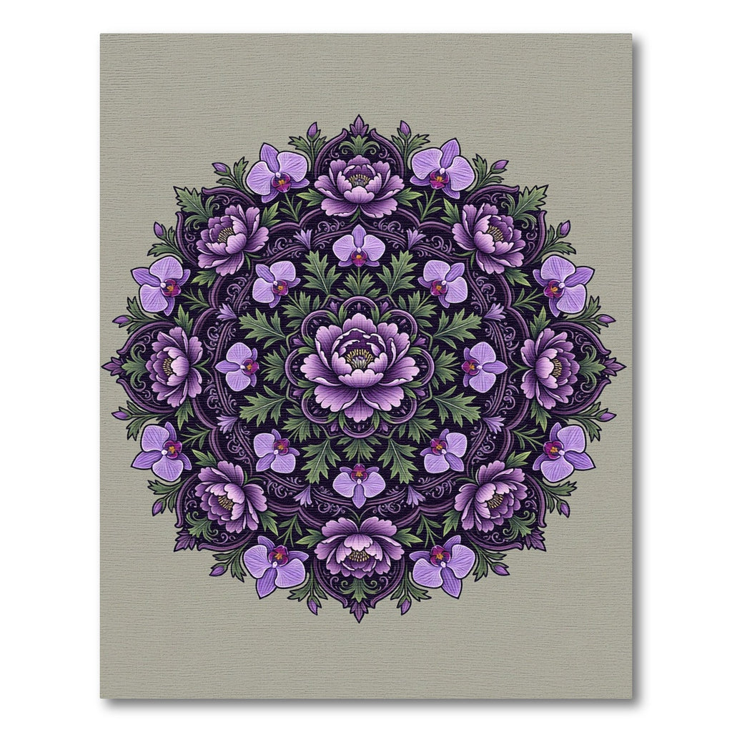Ornate Purple Peony Orchid Mandala Rug