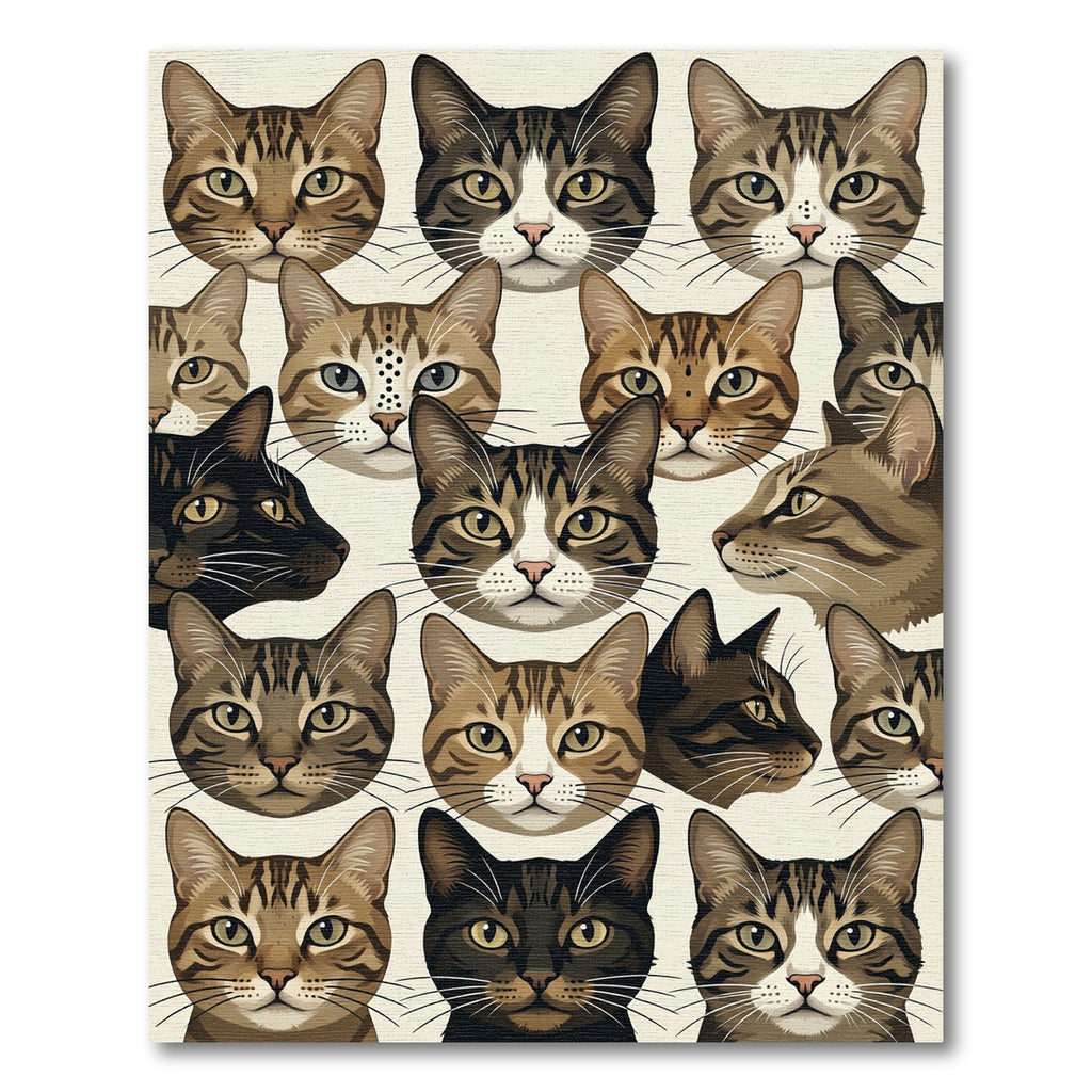 Whimsical Multicolored Feline Portrait Grid Rug