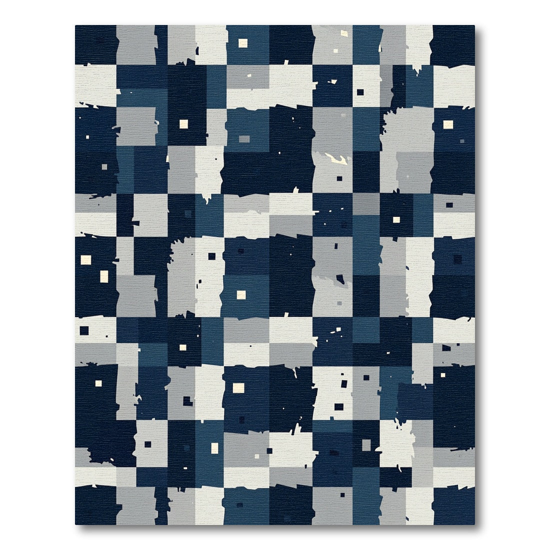 Abstract Navy Blue Checkerboard Blocks Rug