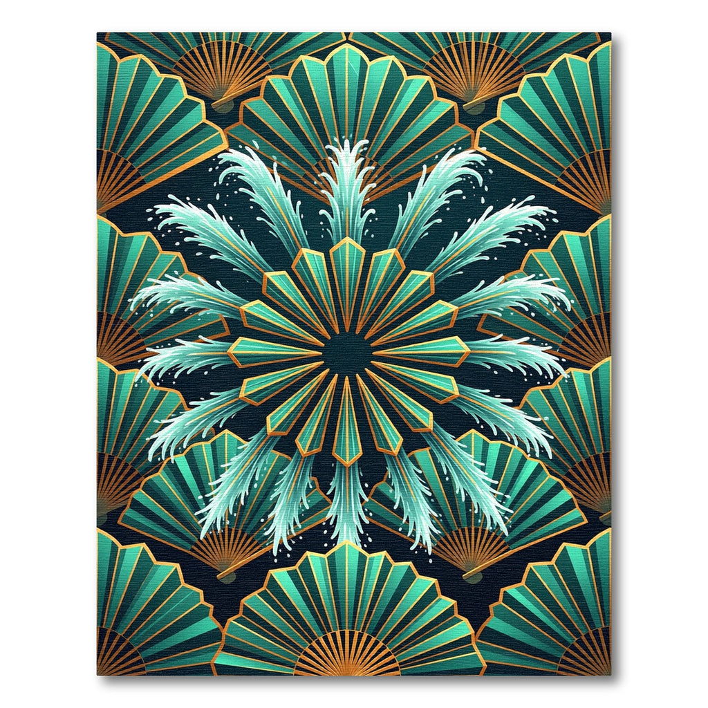 Art Deco Teal Fan Burst Rug