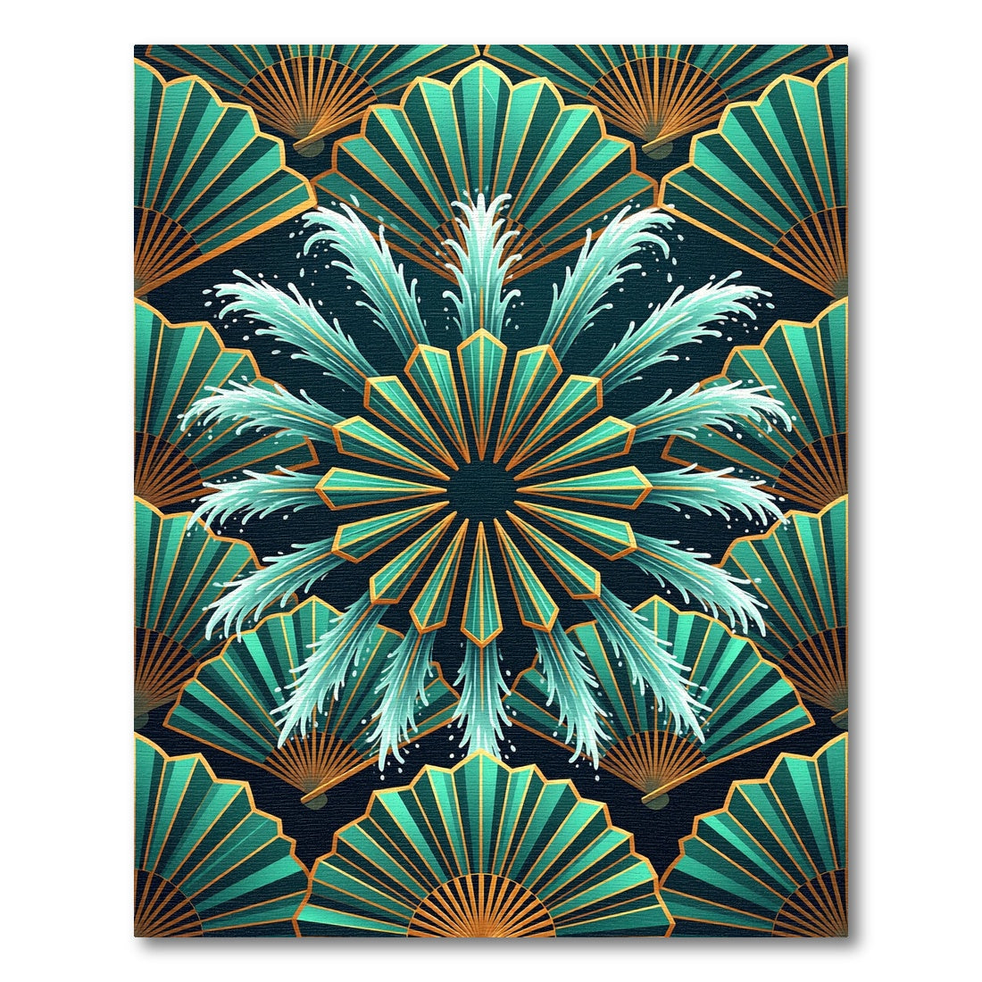 Art Deco Teal Fan Burst Rug