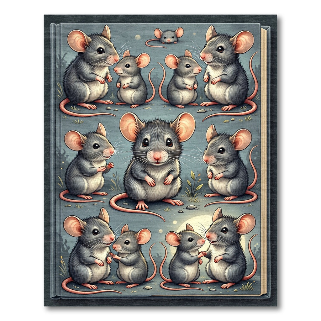 Whimsical Gray Mouse Illustration Rug