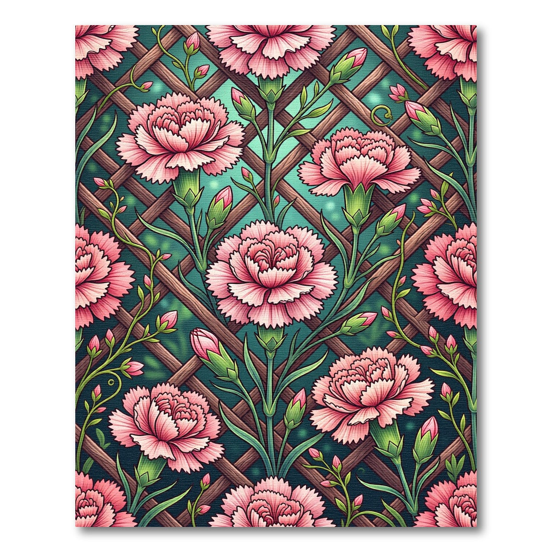 Pink Carnation Lattice Garden Rug