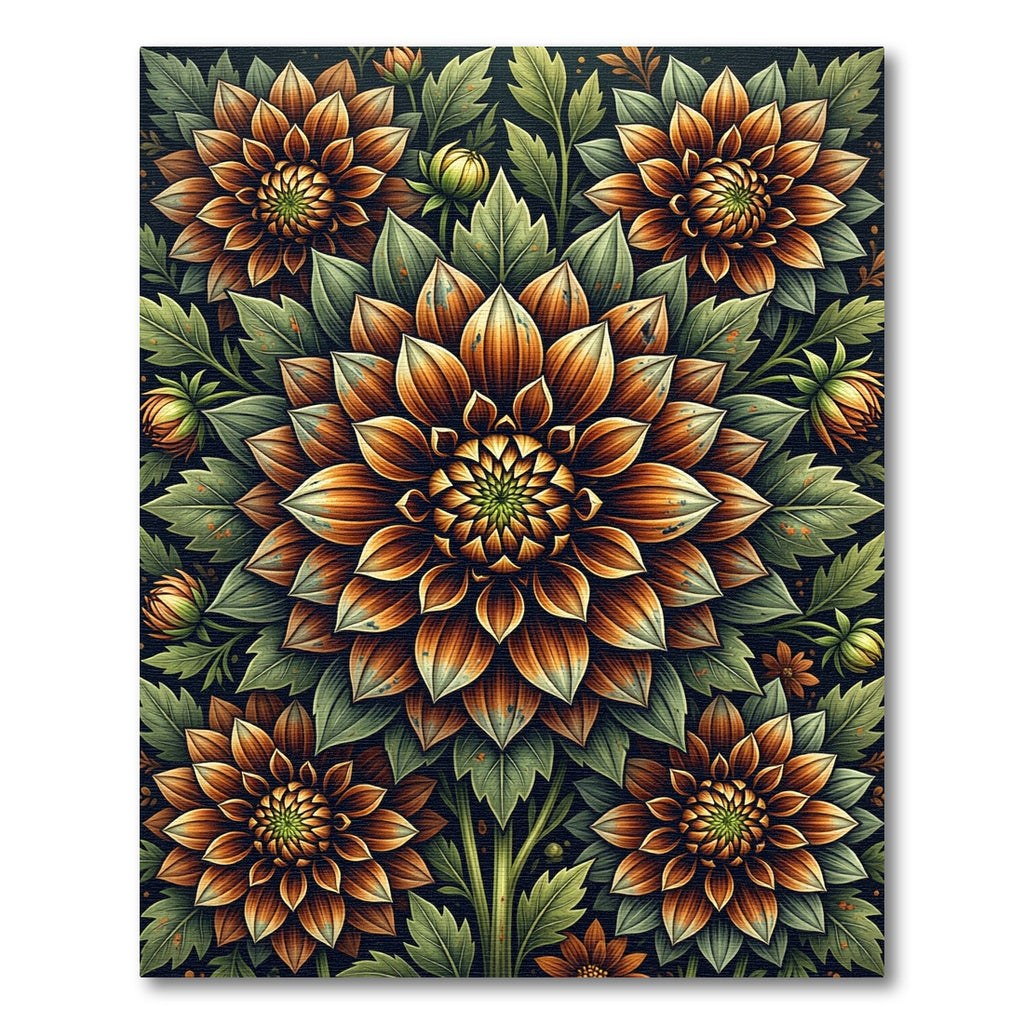 Autumnal Dahlia Blossom Botanical Artwork Rug