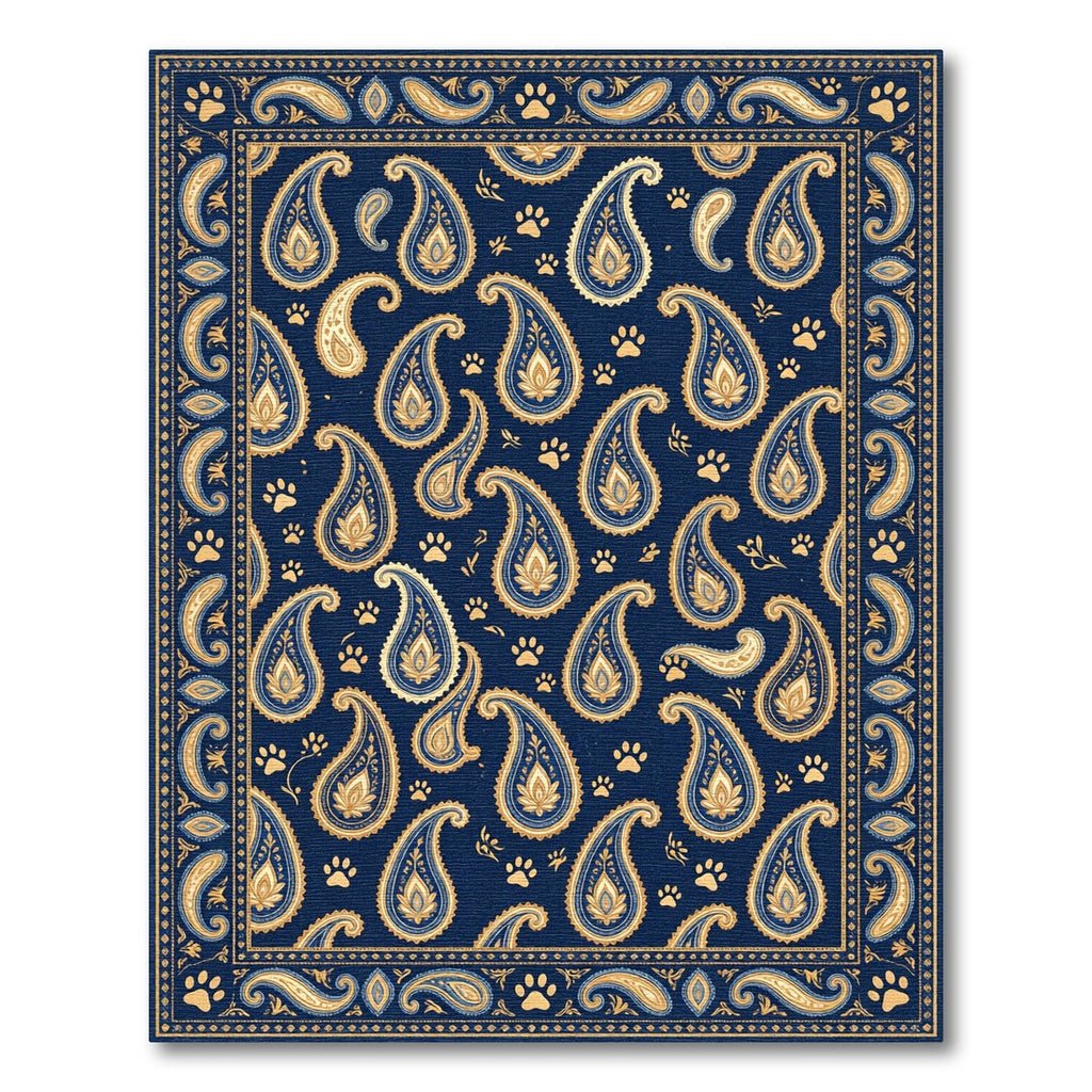 Navy Blue Paisley with Golden Paw Rug
