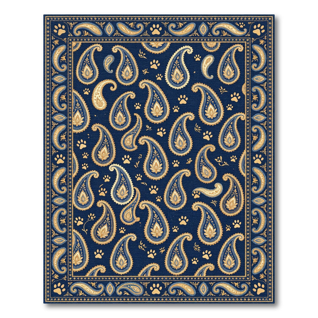Navy Blue Paisley with Golden Paw Rug
