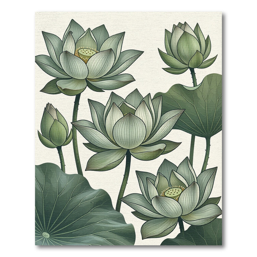 Botanical Sage Green Lotus Bloom Rug