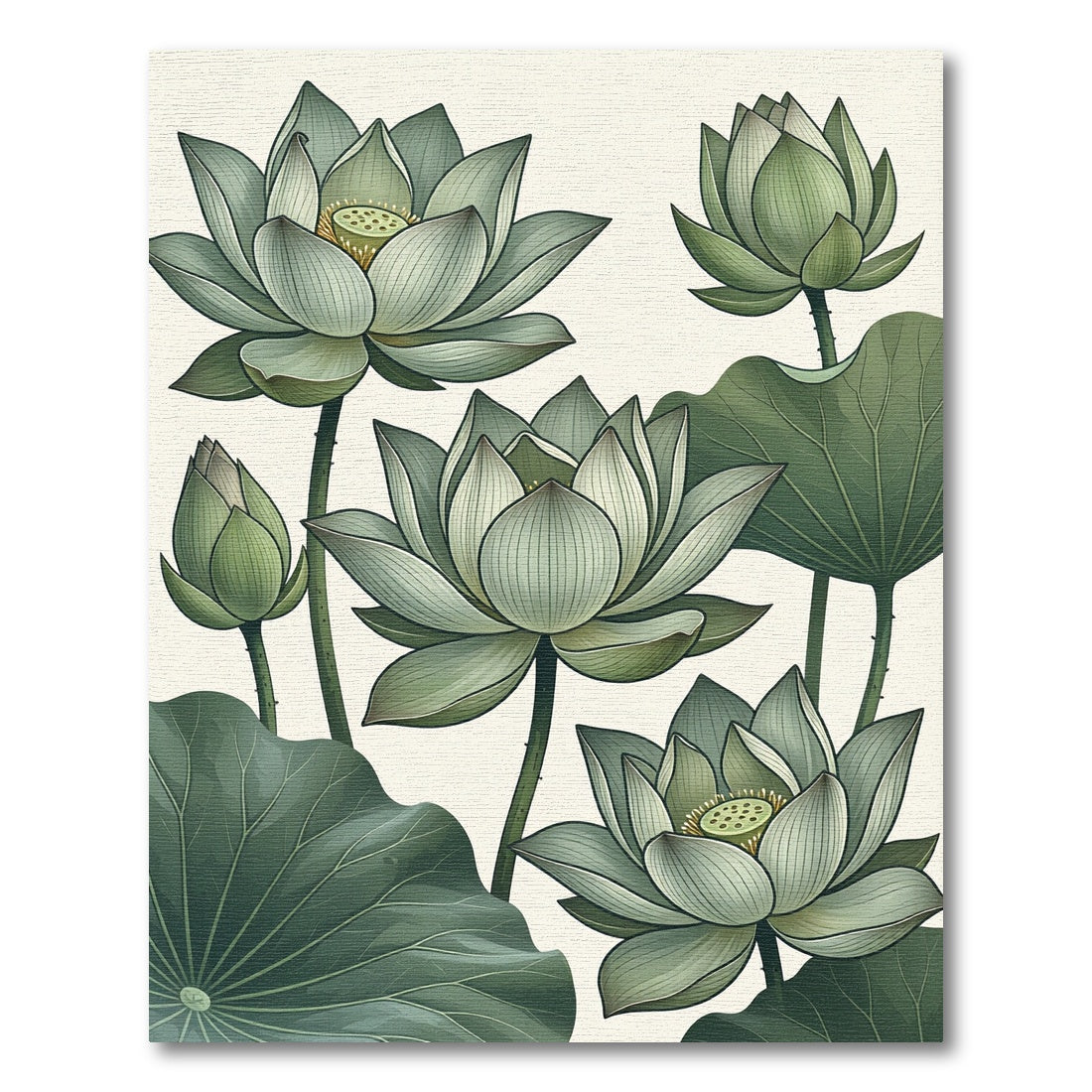 Botanical Sage Green Lotus Bloom Rug
