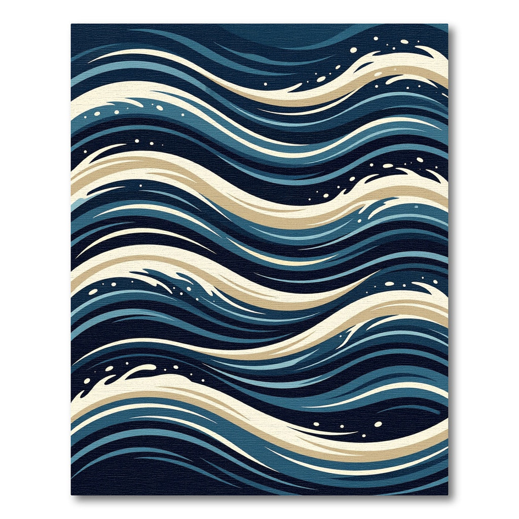 Deep Blue Wavy Ocean Lines Rug