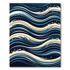 Deep Blue Wavy Ocean Lines Rug