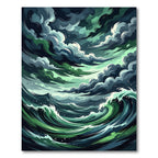 Stormy Emerald Ocean Wave Swirl Rug