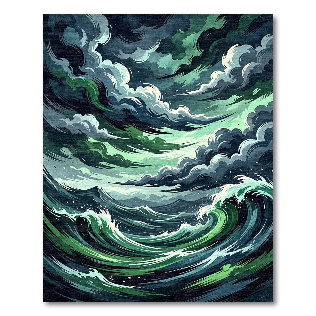 Stormy Emerald Ocean Wave Swirl Rug