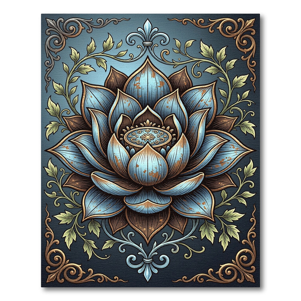 Ornate Blue Lotus Floral Filigree Rug